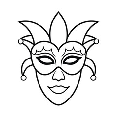 Minimalist Line Art Illustration Of A Carnival Mask Detailed Vector Graphic Emblem Isolated On White Background