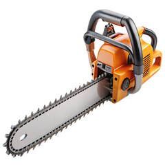 Fototapeta premium Orange chainsaw with silver blade tool isolated on transparent background