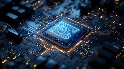 Fototapeta premium High-tech circuit board illuminated with blue and white lights