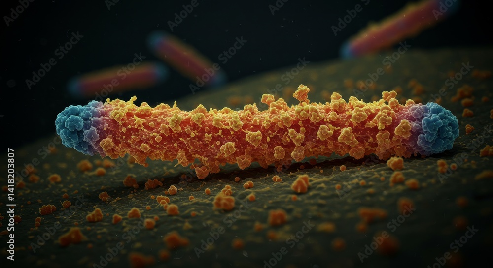 Poster microscopic virus particle analysis - detailed microscopic view of a virus particle, highlighting it