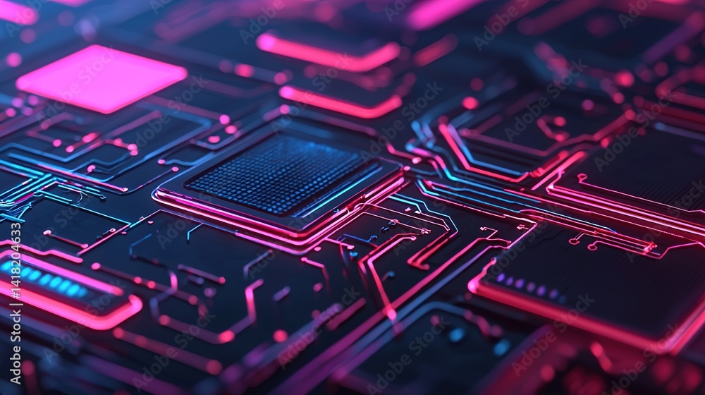 Aufkleber digital environment with glowing keyboard and circuit designs technology concept futuristic viewpoin