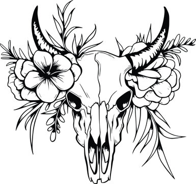 Cow Skull with Flowers SVG, Bull Skull