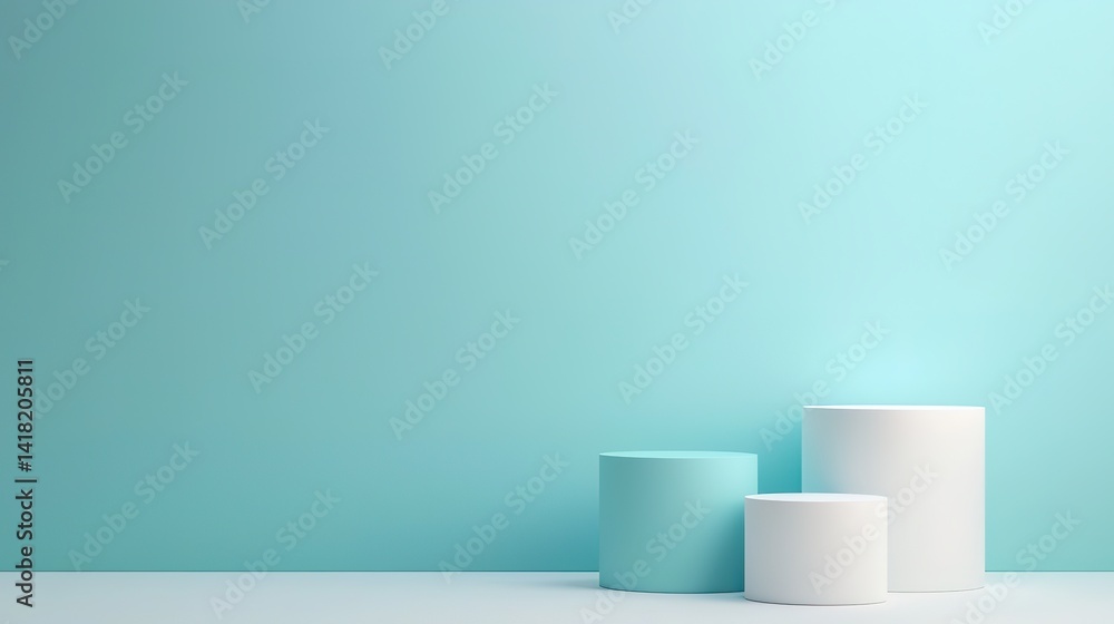 Poster modern minimalist display of geometric shapes in soft turquoise background for art and design showca