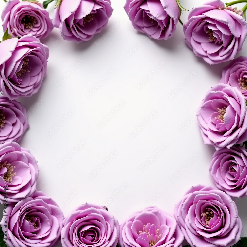 Poster delicate lavender roses form a stunning circular border, creating an elegant frame around a blank sp