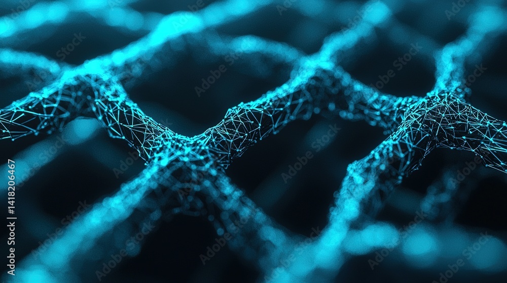 Poster futuristic energy nodes and wires digital network abstract art high-tech environment close-up view i