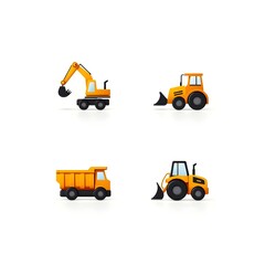 Set of Construction Vehicle Truck Icon Mining Building Heavy Engineering Equipment Transportation Vector Illustration
