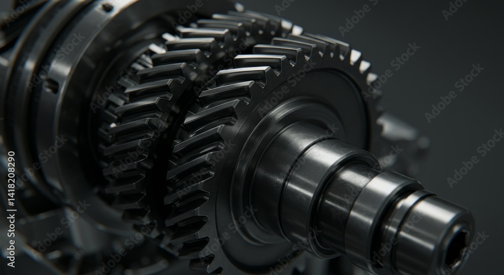 Poster precision engineered gear system - close-up of intricate metallic gears, showcasing precision engine