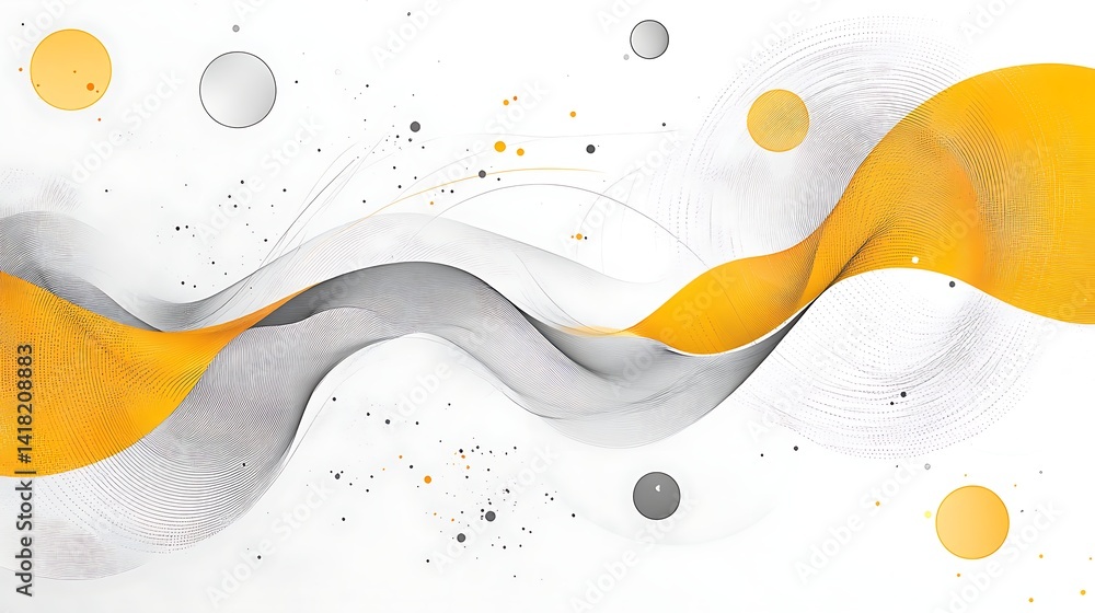 Poster abstract waves in black and yellow, abstract waves in black and yellow with dotted patterns on a lig