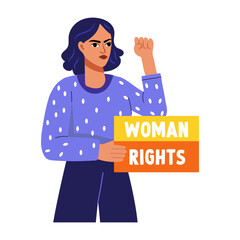 A flat style illustration of a female protestor