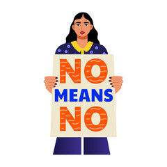 Flat style illustration of a woman holding a protest board