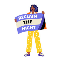 A flat style illustration of a protesting woman showing feminist movement