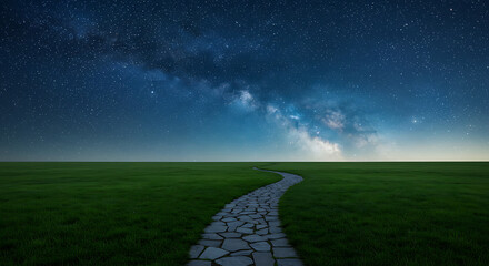 Starry Milky Way Path Night Landscape, Inspirational Journey Photo for Website Backgrounds
