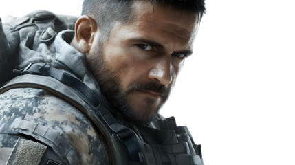 Closeup portrait of a serious man in military uniform