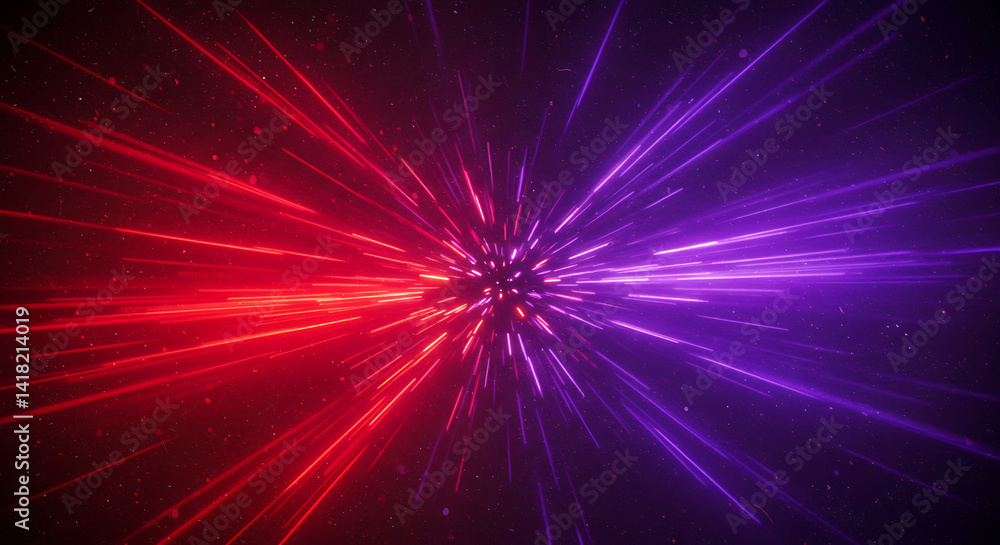 Poster dynamic light rays bursting in red and purple abstract background for futuristic designs and tech pr