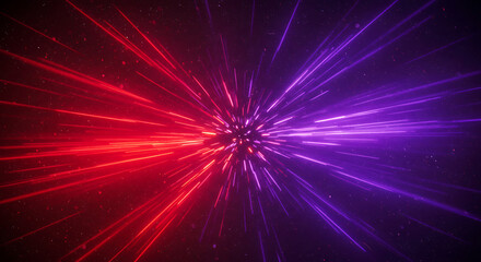 Dynamic Light Rays Bursting in Red and Purple Abstract Background for Futuristic Designs and Tech Presentations