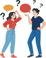 Flat Vector Illustration of Man and Woman Communication with Changing Expressions