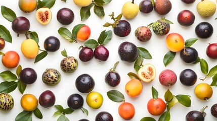 Colorful exotic fruits flat lay.