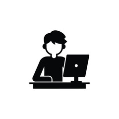 boy with laptop silhouette on white background