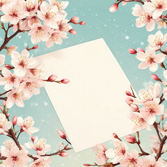 Elegant cherry blossoms frame a blank space, inviting creativity and inspiration. Perfect for spring celebrations, this design captures the beauty of nature and renewal Generative AI