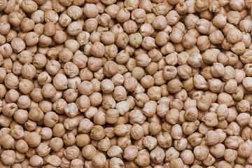Overhead view of chickpeas/garbanzo beans on white background