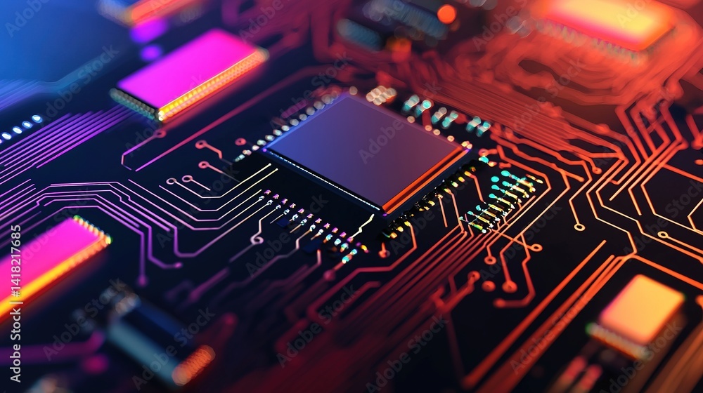 Poster innovative organic tech fusion circuitry and cells integration high-tech lab digital art close-up fu