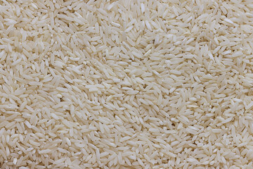 Overhead view of white rice on white background