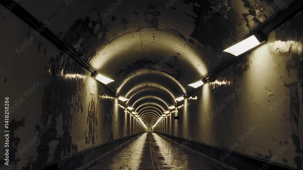 Poster Mysterious Journey Through a Dimly Lit Tunnel with Reflections