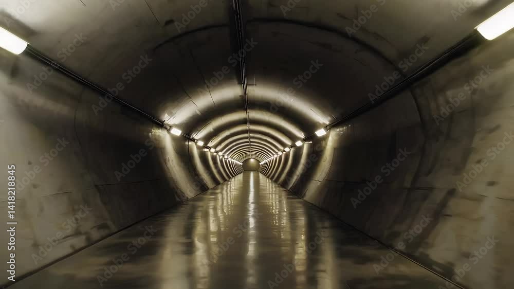 Poster mysterious endless tunnel with subtle lighting and reflection