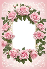 A charming arrangement of soft pink roses encircles a blank space, ideal for personal messages or memorable photos Generative AI