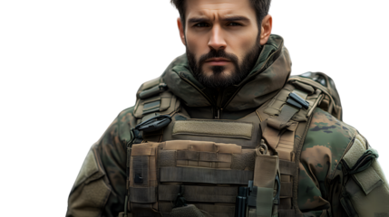 Closeup portrait of a soldier in tactical gear