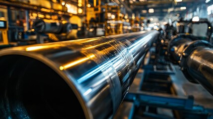 Industrial Metal Pipe Manufacturing Process Closeup