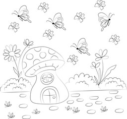 Hand-drawn vector illustration set: seamless cartoon pattern with floral sketches, holiday doodles, and nature icons