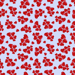Pastel seamless pattern with hearts in a chaotic composition for Valentine's Day. Love, emotions, confessions, happiness, joy, feelings. A lot of hearts. Seamless textile pattern, gift wrapping