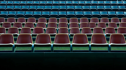 Naklejka premium Empty Maroon Seats In Dark Stadium