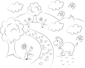 Vector illustration set with abstract floral pattern and flying birds design on a black background