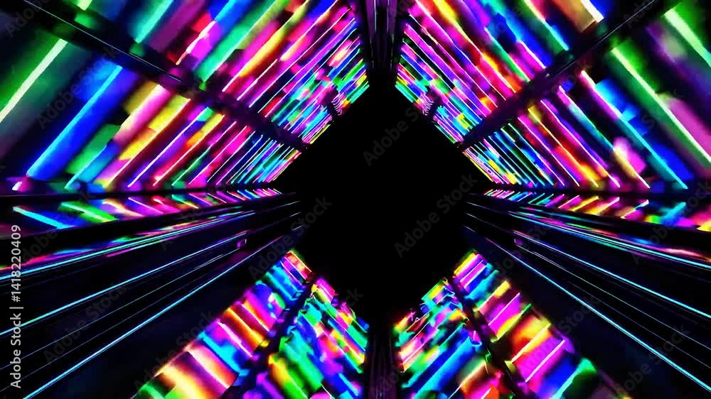 Poster vibrant neon tunnel journey with dynamic colors and patterns