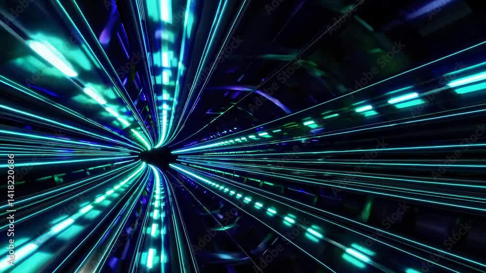 Poster futuristic neon tunnel with dynamic light effects and depth