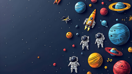 Naklejka premium Colorful Pixel Art Space Scene With Astronauts And Planets