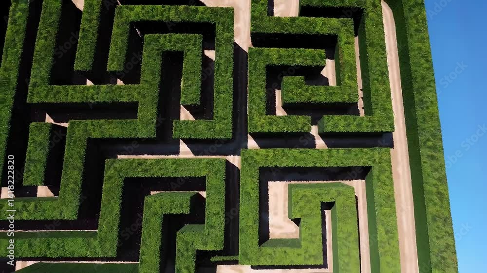 Poster mesmerizing hedge maze with intricate paths from above perspective