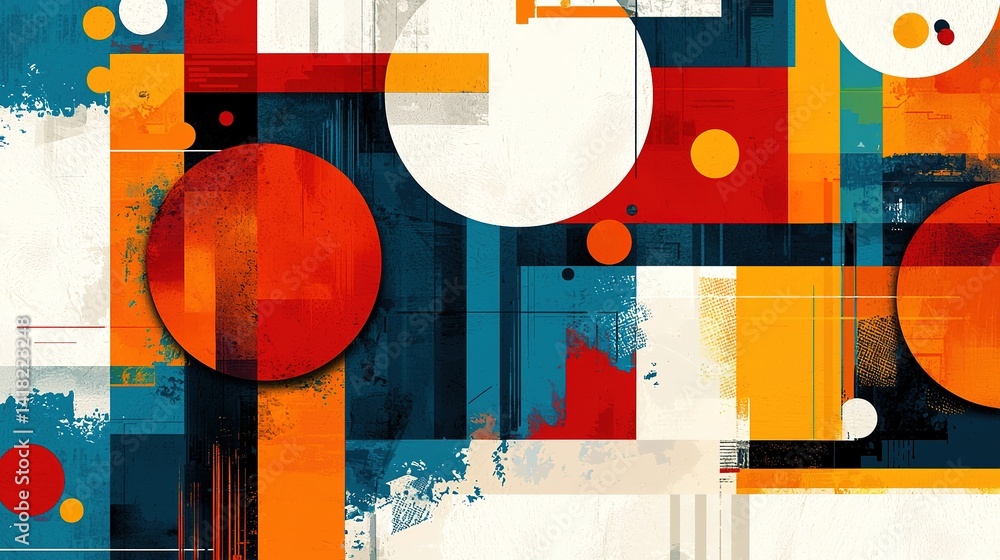 Poster futuristic shapes and tech elements abstract design digital art bold colors modern style vibrant com
