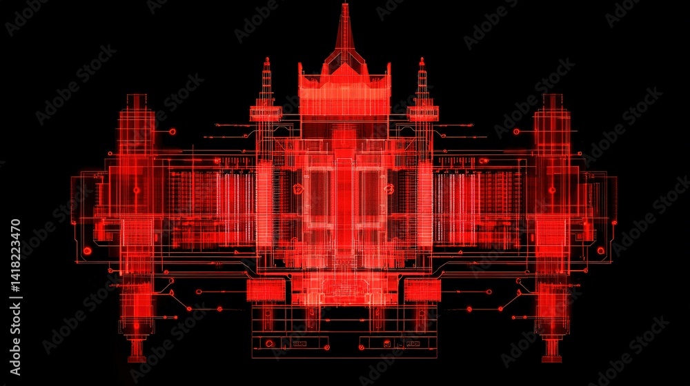 Poster futuristic circuit grid data flowing through motherboard digital technology art high-tech environmen