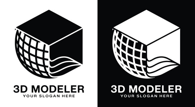 Geometric cube and sphere logo for 3D modelers designers and animators professional branding for digital art projects