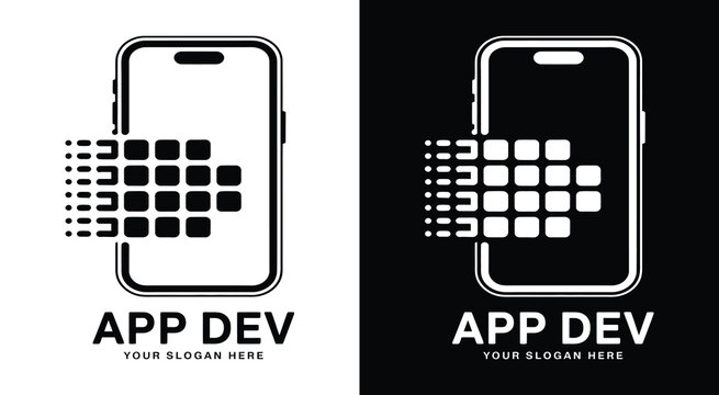 Modern phone and grid logo for app developers representing structured design and innovative mobile solutions