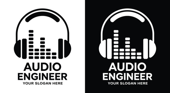 Professional headphone and equalizer logo for audio engineers and music producers representing precision sound mixing and mastering