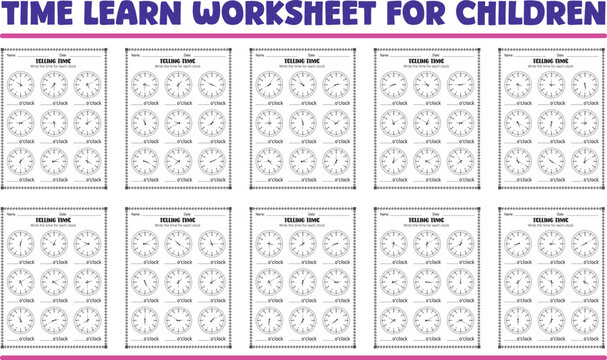 Telling time worksheets for children practice