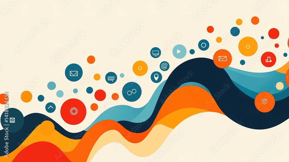 Aufkleber dynamic digital web of icons and data streams modern internet graphic design vibrant environment abs