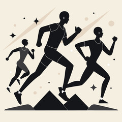 Three Runners Silhouette Abstract Minimalist Sport Illustration