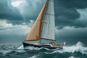 Naklejka premium Sailboat Facing Turbulent Storms in Economic Crisis and Global Financial Chaos