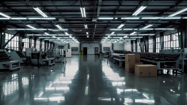 Silent Factory Floor with Simple Design and Bright Lighting