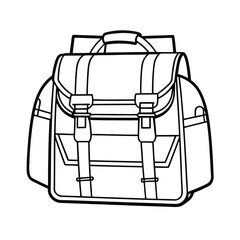 Outline Schoolbag Illustration Front View Black And White Educational Backpack For Children And Students Vector Graphic Simple Design